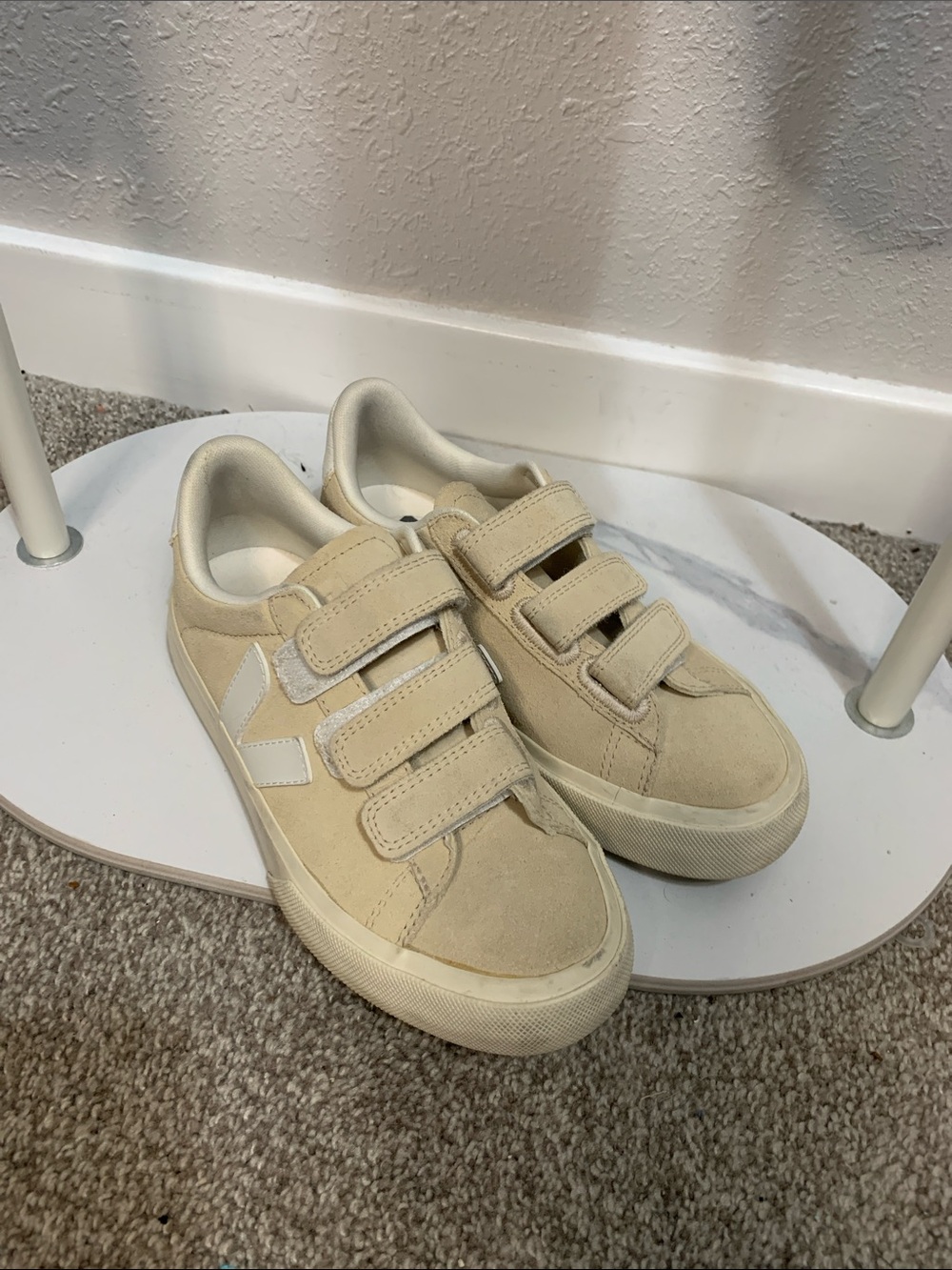 Veja Beige Velcro Sneakers with White V